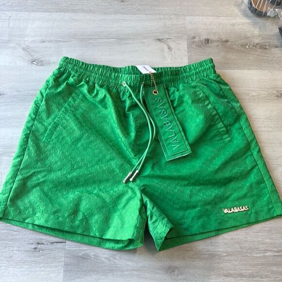 VALABASAS SIGNATURE‎ SCRIPT" GREEN NYLON SHORTS size XL nwt - Picture 4 of 7